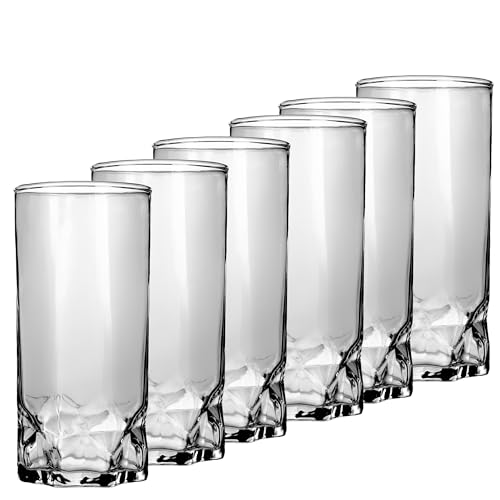 KADAX Universalgläser für Drinks, Zeitlose Trinkgläser, Kristallgläser aus robustem Glas, Vintage Getränkegläser, Gläser-Set, Longdrinkgläser (370 ml 6-er Set) von KADAX