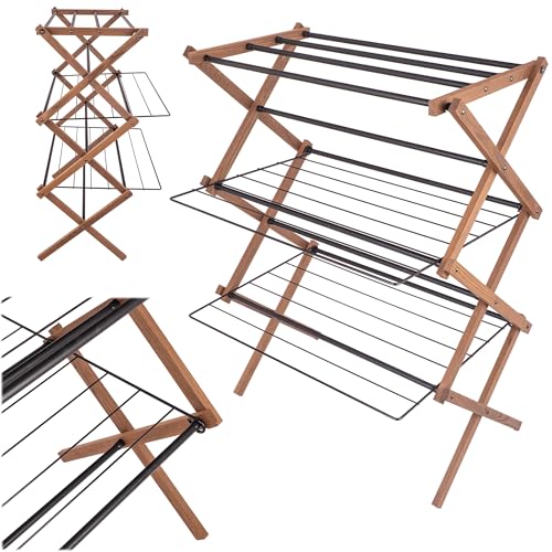 KADAX Vertikaler Wäscheständer aus Holz, 70 x 96 cm, klappbarer Standtrockner, mehrstöckiger Wäschetrockner für effizientes Trocknen von Kleidung & Handtüchern von KADAX