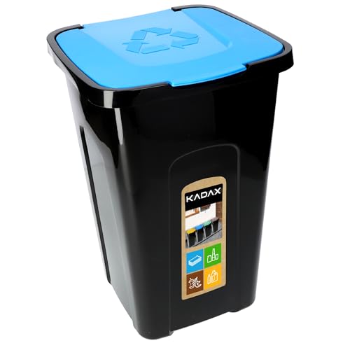 KADAX Voluminöser Eimer, 50L, rechteckiger Mülleimer aus Kunststoff-Polyurethan, Abfalleimer für Trennen von Glas, Plastik, Bioresten (Blau) von KADAX