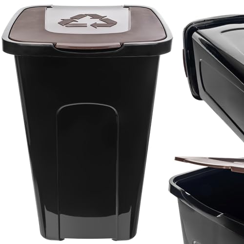 KADAX Voluminöser Eimer, 50L, rechteckiger Mülleimer aus Kunststoff-Polyurethan, Abfalleimer für Trennen von Glas, Plastik, Bioresten (Braun) von KADAX