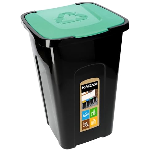 KADAX Voluminöser Eimer, 50L, rechteckiger Mülleimer aus Kunststoff-Polyurethan, Abfalleimer für Trennen von Glas, Plastik, Bioresten (Grün) von KADAX