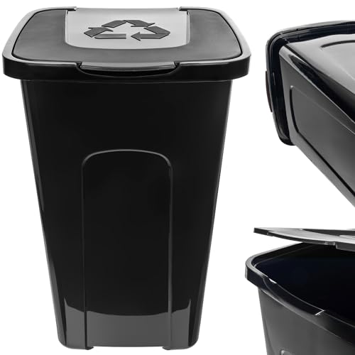 KADAX Voluminöser Eimer, 50L, rechteckiger Mülleimer aus Kunststoff-Polyurethan, Abfalleimer für Trennen von Glas, Plastik, Bioresten (Schwarz) von KADAX