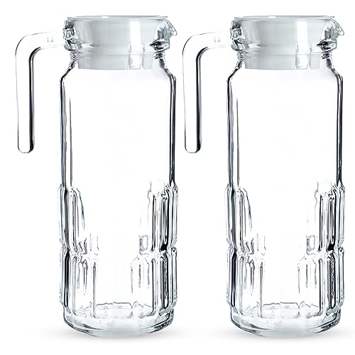 KADAX Wasserkaraffe, 24x12x9cm Glaskaraffe mit Kunststoff Deckel, 1L Glaskanne mit stabilem Griff, Glaskrug für Wasser, Limonade, Eistee, Wasserkrug (Rechtecke, 2 er SET) von KADAX