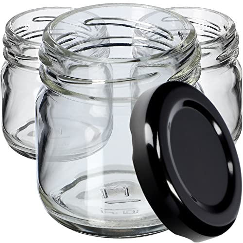 KADAX Mini Gläser 40 ml, Einmachglas, Gewürzgläser mit Schraubdeckel, Sturzglas, Probiergläser, Marmeladengläser, kleine Honiggläser, Rundgläser (10 Stück, Schwarz Deckel) von KADAX