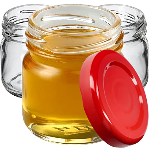 KADAX Weckgläser 40 ml, mini Einmachglas, Gewürzgläser mit Schraubdeckel, Sturzglas, Probiergläser, Marmeladengläser, mini Honiggläser, Rundgläser (100 Stück, Rot Deckel) von KADAX