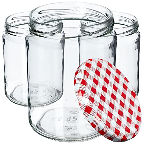 KADAX Weckgläser 540 ml, Einmachglas zum Einlegen, Einkochgläser für Schraubdeckel, Sturzglas, Marmeladenglas, Vorratsglas, Konservenglas, Rundglä-ser (Rot kariert / 16 Stück) von KADAX