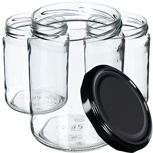 KADAX Weckgläser 540 ml, Einmachglas zum Einlegen, Einkochgläser für Schraubdeckel, Sturzglas, Marmeladenglas, Vorratsglas, Konservenglas, Rundglä-ser (Schwarz / 16 Stück) von KADAX