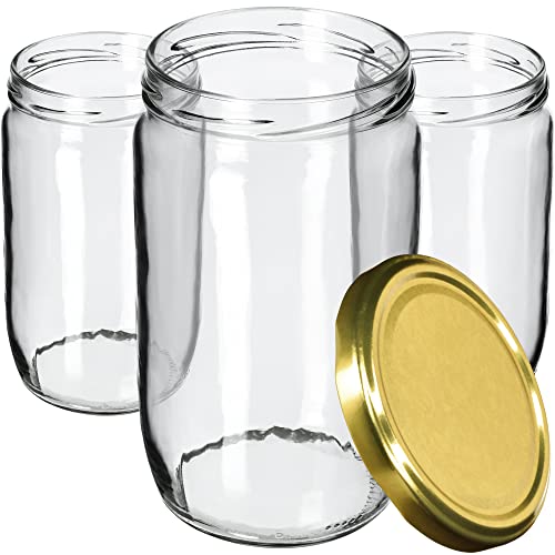 KADAX Weckgläser 720 ml, Einmachglas zum Einlegen, Einkochgläser für Schraubdeckel, Sturzglas, Marmeladenglas, Vorratsglas, Konservenglas, Rundgläser (Gold / 64 Stück) von KADAX