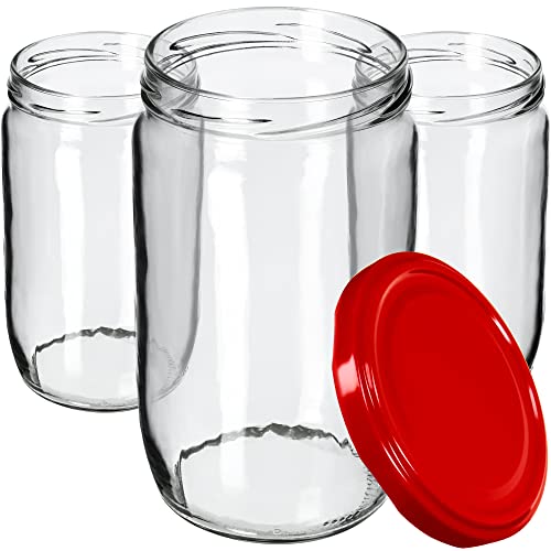 KADAX Weckgläser 720 ml, Einmachglas zum Einlegen, Einkochgläser für Schraubdeckel, Sturzglas, Marmeladenglas, Vorratsglas, Konservenglas, Rundgläser (Rot / 48 Stück) von KADAX