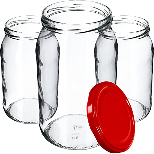 KADAX Weckgläser 900 ml, Sturzglas zum Einlegen, Einkochgläser für Schraubdeckel, Einmachglas verwendbar als Marmeladenglas, Vorratsglas, Konservenglas (24 Stück, Rot) von KADAX