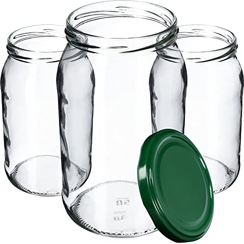 KADAX Weckgläser 900 ml, Sturzglas zum Einlegen, Einkochgläser für Schraubdeckel, Einmachglas verwendbar als Marmeladenglas, Vorratsglas, Konservenglas (48 Stück, Grün) von KADAX