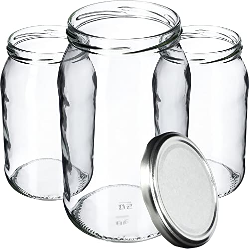 KADAX Weckgläser 900 ml, Sturzglas zum Einlegen, Einkochgläser für Schraubdeckel, Einmachglas verwendbar als Marmeladenglas, Vorratsglas, Konservenglas (48 Stück, Silber) von KADAX