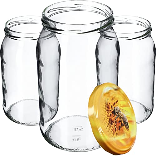 KADAX Weckgläser 900 ml, Sturzglas zum Einlegen, Einkochgläser für Schraubdeckel, Einmachglas verwendbar als Marmeladenglas, Vorratsglas, Konservenglas (8 Stück, Biene) von KADAX