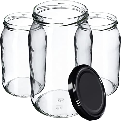 KADAX Weckgläser 900 ml, Sturzglas zum Einlegen, Einkochgläser für Schraubdeckel, Einmachglas verwendbar als Marmeladenglas, Vorratsglas, Konservenglas (8 Stück, Schwarz) von KADAX