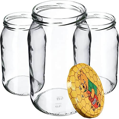 KADAX Weckgläser 900 ml, Sturzglas zum Einlegen, Einkochgläser für Schraubdeckel, Einmachglas verwendbar als Marmeladenglas, Vorratsglas, Konservenglas (8 Stück, Winnie Puuh) von KADAX