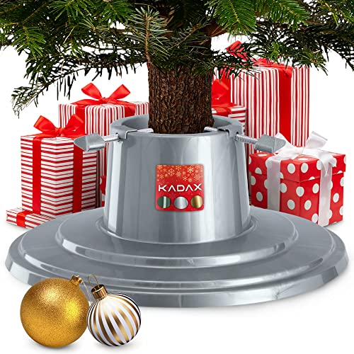 KADAX Weihnachtsbaumständer, Christbaumständer mit Wasserbehälter, Tannenbaumständer für einen echten Baum, Kunststoffständer für einen Weihnachtsbaum (Silber/Baumhöhe bis 2m) von KADAX