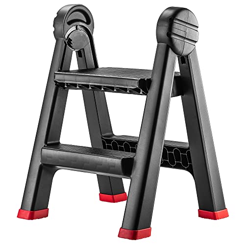 KADAX 2-stufige Tritthocker aus Stahl, rutschfeste Füße, bis 150 kg belastbar, praktischer Haushaltsleiter von KADAX