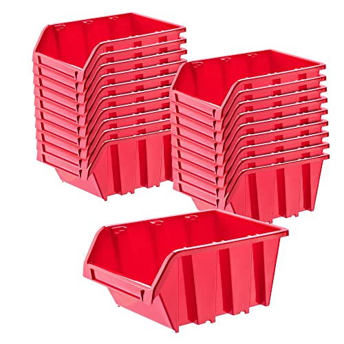 KADAX Werkstatt-Stapelkiste, Stapelbox aus PP Kunststoff, Sichtlagerbox in verschiedenen Größen, Lagerboxen für Werkzeugswand, Sichtlagerkasten, Sortierbox (Rot 20 Stück, 195x120mm) von KADAX