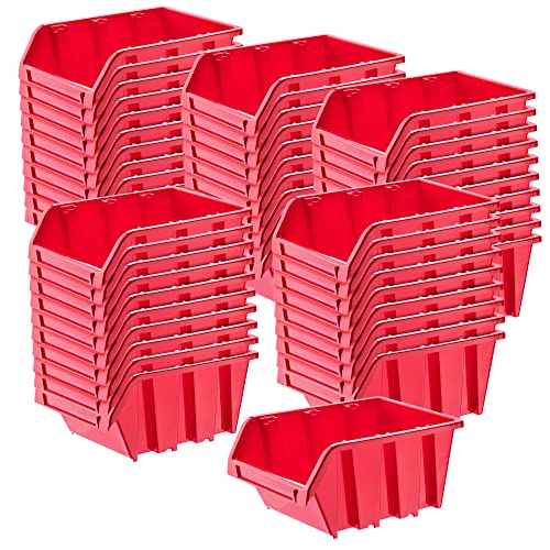 KADAX Werkstatt-Stapelkiste, Stapelbox aus PP Kunststoff, Sichtlagerbox in verschiedenen Größen, Lagerboxen für Werkzeugswand, Sichtlagerkasten, Sortierbox (Rot 50 Stück, 115x80mm) von KADAX