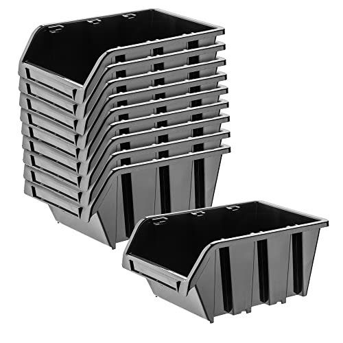 KADAX Werkstatt-Stapelkiste, Stapelbox aus PP Kunststoff, Sichtlagerbox in verschiedenen Größen, Lagerboxen für Werkzeugswand, Sichtlagerkasten, Sortierbox (Schwarz 10 Stück, 490x298mm) von KADAX