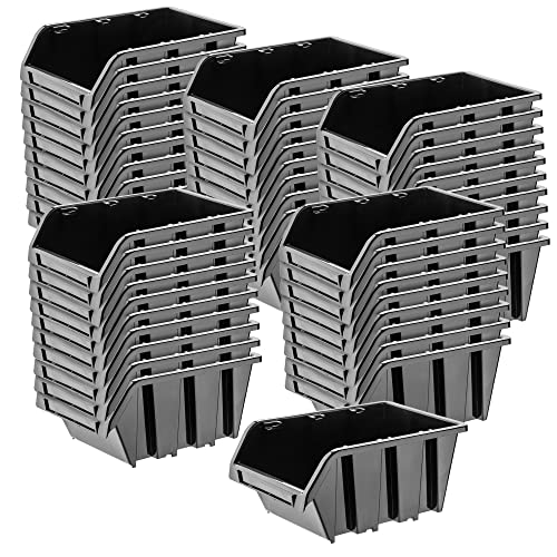 KADAX Werkstatt-Stapelkiste, Stapelbox aus PP Kunststoff, Sichtlagerbox in verschiedenen Größen, Lagerboxen für Werkzeugswand, Sichtlagerkasten, Sortierbox (Schwarz 50 Stück, 290x200mm) von KADAX