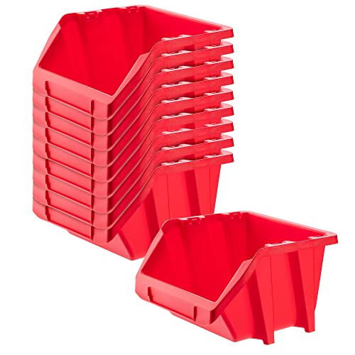 KADAX Werkstatt-Stapelkiste, kleine Sortierbox aus PP Kunststoff, Sichtlagerbox in verschiedenen Größen und Farben, Lagerboxen für Werkzeugswand (Rot, 10er Set - 118x98mm) von KADAX