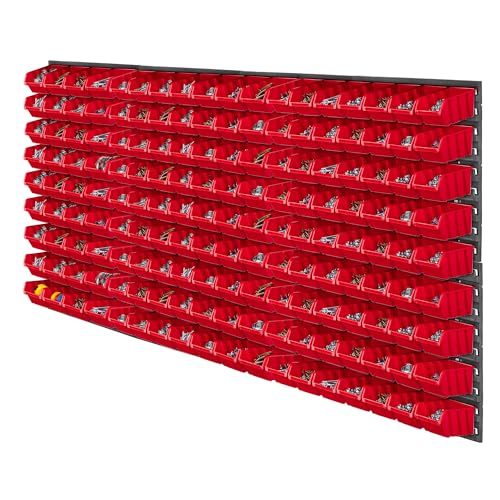 KADAX Werkzeugwandregal, 156x78cm Werkstattwandregal, Werkstattregal für Garage, Werkzeugwand Set, Lagersystem mit Sichtlagerkästen, Erweiterbare Wandplatten (Rot 162 tlg.) von KADAX