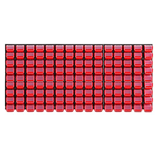 KADAX Werkzeugwandregal Groß, 174x78cm Lagersystem aus robustem Kunststoff, UV-Resistentes Modul-System, Erweiterbare Wandplatten, Werkstattregal für Garage (Rot, 135 TLG.) von KADAX