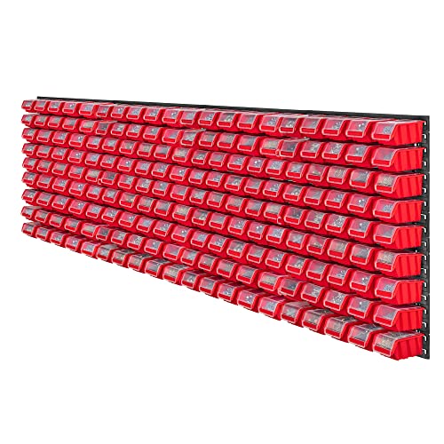 KADAX Werkzeugwandregal Groß, 232x78cm Lagersystem aus robustem Kunststoff, UV-Resistentes Modul-System, Erweiterbare Wandplatten, Werkstattregal für Garage (Rot, 180 TLG.) von KADAX