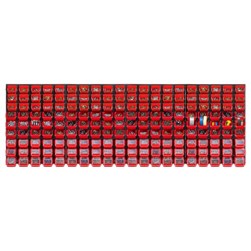 KADAX Werkzeugwandregal Groß, 232x78cm Lagersystem aus robustem Kunststoff, UV-Resistentes Modul-System, Erweiterbare Wandplatten, Werkstattregal für Garage (Rot, 180 tlg. v2) von KADAX