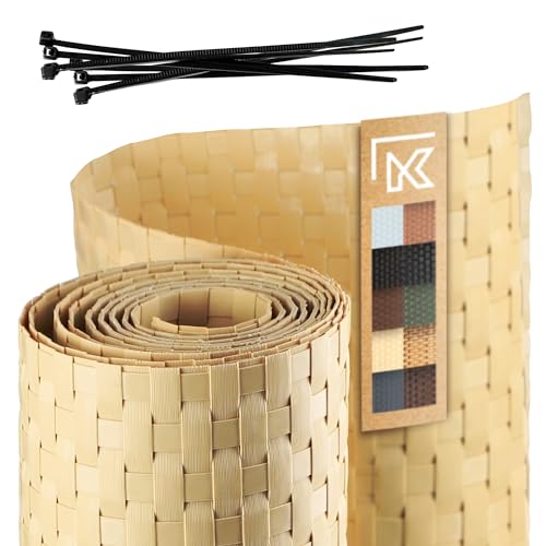 KADAX Zaunband aus Technorattan, 19 x 255 cm, 10 Farben, Sichtschutzstreifen, Sichtschutz Rolle, Windschutz für Balkon, Terrasse, wetterfeste Zaunmatte, Gartenzaun (Beige) von KADAX