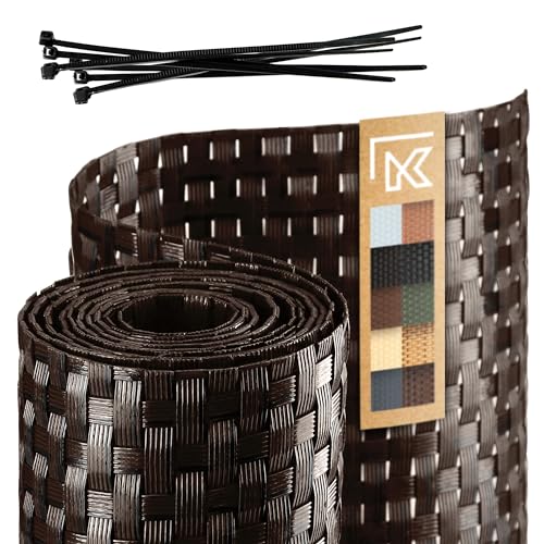 KADAX Zaunband aus Technorattan, 19 x 255 cm, 10 Farben, Sichtschutzstreifen, Sichtschutz Rolle, Windschutz für Balkon, Terrasse, wetterfeste Zaunmatte, Gartenzaun (Schwarz/Braun) von KADAX