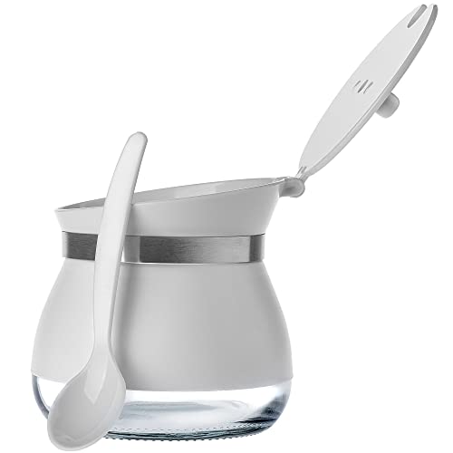 KADAX Zuckerdose mit Löffel, 270ml Zuckerbehälter aus pulverbeschichtetem Glas, 9x9cm Zuckerstreuer in 2 Farben, Gewürzdose mit Deckel für Tee, Zucker (Weiß) von KADAX