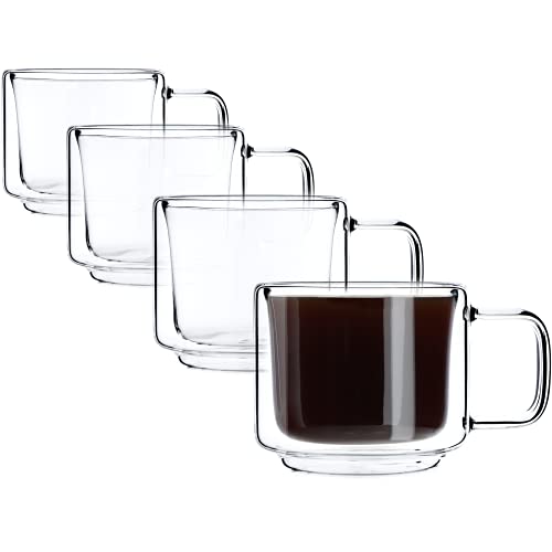 KADAX doppelwandige Gläser, Set, 200ml, Thermogläser aus Borosilikatglas, Trinkgläser für Tee, Kaffee, Cappuccino, Wasser, Saft, Eistee, Kaffeegläser, Teegläser mit Schwebeeffekt (mit Griif, 4) von KADAX