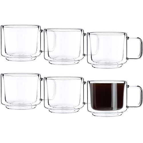 KADAX doppelwandige Gläser, Set, 200ml, Thermogläser aus Borosilikatglas, Trinkgläser für Tee, Kaffee, Cappuccino, Wasser, Saft, Eistee, Kaffeegläser, Teegläser mit Schwebeeffekt (mit Griif, 6) von KADAX