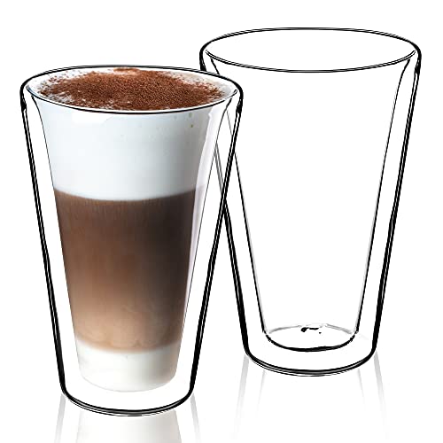 KADAX doppelwandige Gläser, Set, 380ml, Thermogläser aus Borosilikatglas, Trinkgläser für Tee, Kaffee, Cappuccino, Wasser, Saft, Eistee, Kaffeegläser, Teegläser mit Schwebeeffekt (Dorit, 2) von KADAX