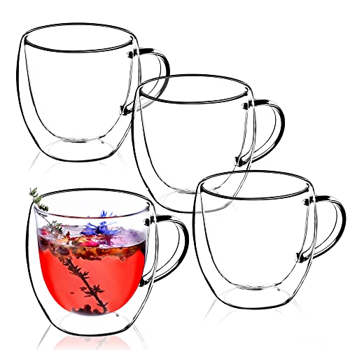 KADAX doppelwandige Glas Tasse, 250 ml, Glas mit breitem Griff, Trinkglas für Saft, Tee, Kaffee, Cappuccino, Wasser, Eistee, Eis, Universalglas, Teeglas, Vakuum (4) von KADAX
