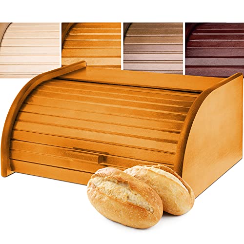 KADAX geräumiger Brotkasten aus hochqualitativem Holz, Brotbehälter mit Rolldeckel für längere frische, Brotbox mit Frontklappe, öko, Rollbrotkasten, Brotaufbewahrung (Beige) von KADAX