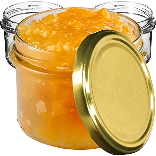 KADAX kleine Einmachgläser 235 ml, Gläser fi82, Minigläser für Honig und Ge-würze, Marmeladengläser mit Deckel, Luftdichte Gläschen zum Verschenken (Gold 20 Stück) von KADAX
