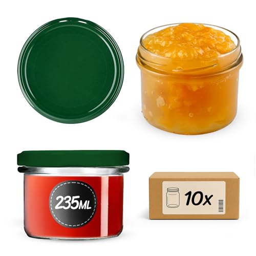 KADAX 10st Einmachgläser mit Schraubdeckel, 235 ml Gläser fi82, Einmachglas Klein, Marmeladengläser mit Deckel, Luftdichte Gläschen zum Verschenken, Schraubgläser (Grün) von KADAX