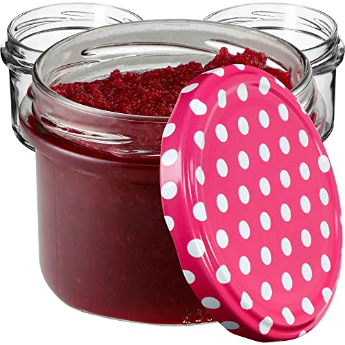 KADAX kleine Einmachgläser 235 ml, Gläser fi82, Minigläser für Honig und Ge-würze, Marmeladengläser mit Deckel, Luftdichte Gläschen zum Verschenken (Rosa gepunktet 50 Stück) von KADAX