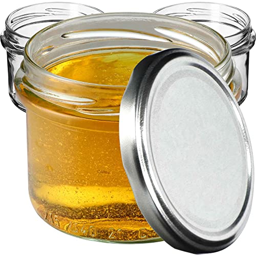 KADAX kleine Einmachgläser 235 ml, Gläser fi82, Minigläser für Honig und Ge-würze, Marmeladengläser mit Deckel, Luftdichte Gläschen zum Verschenken (Silber 50 Stück) von KADAX