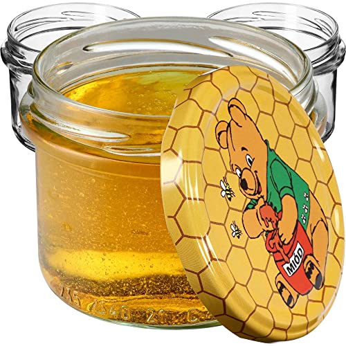 KADAX kleine Einmachgläser 235 ml, Gläser fi82, Minigläser für Honig und Ge-würze, Marmeladengläser mit Deckel, Luftdichte Gläschen zum Verschenken (Winnie Puuh 10 Stück) von KADAX