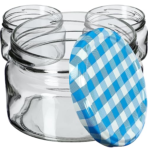 KADAX kleine Einmachgläser 250 ml, Marmeladengläser mit Deckel, Luftdichte Gläschen zum Verschenken, Minigläser für Honig und Gewürze (10 Stück, Blau kariert) von KADAX