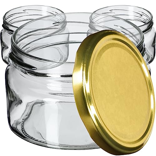 KADAX kleine Einmachgläser 250 ml, Marmeladengläser mit Deckel, Luftdichte Gläschen zum Verschenken, Minigläser für Honig und Gewürze (10 Stück, Gold) von KADAX