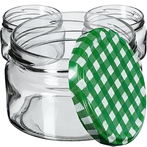 KADAX kleine Einmachgläser 250 ml, Marmeladengläser mit Deckel, Luftdichte Gläschen zum Verschenken, Minigläser für Honig und Gewürze (10 Stück, Grün kariert) von KADAX