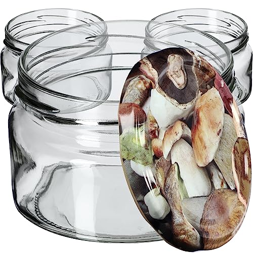 KADAX kleine Einmachgläser 250 ml, Marmeladengläser mit Deckel, Luftdichte Gläschen zum Verschenken, Minigläser für Honig und Gewürze (10 Stück, Pilze) von KADAX