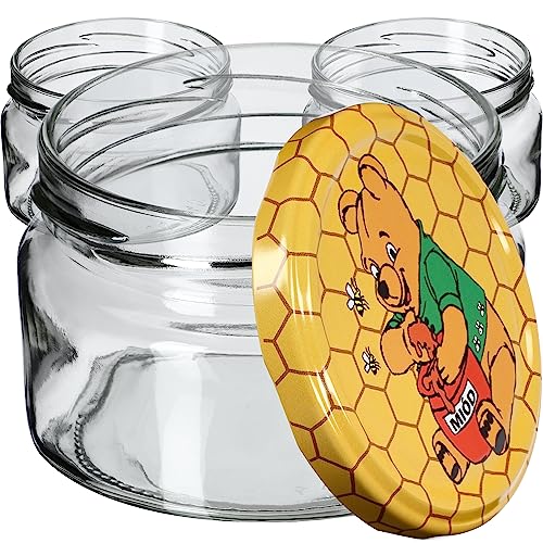 KADAX kleine Einmachgläser 250 ml, Marmeladengläser mit Deckel, Luftdichte Gläschen zum Verschenken, Minigläser für Honig und Gewürze (10 Stück, Winnie Puuh) von KADAX