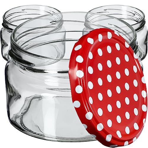 KADAX kleine Einmachgläser 250 ml, Marmeladengläser mit Deckel, Luftdichte Gläschen zum Verschenken, Minigläser für Honig und Gewürze (100 Stück, Rot gepunktet) von KADAX