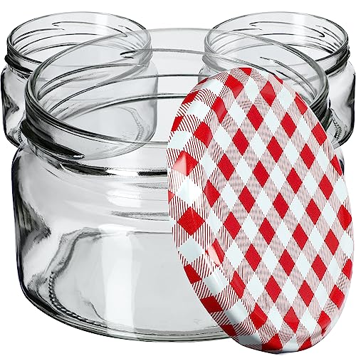 KADAX kleine Einmachgläser 250 ml, Marmeladengläser mit Deckel, Luftdichte Gläschen zum Verschenken, Minigläser für Honig und Gewürze (100 Stück, Rot kariert) von KADAX
